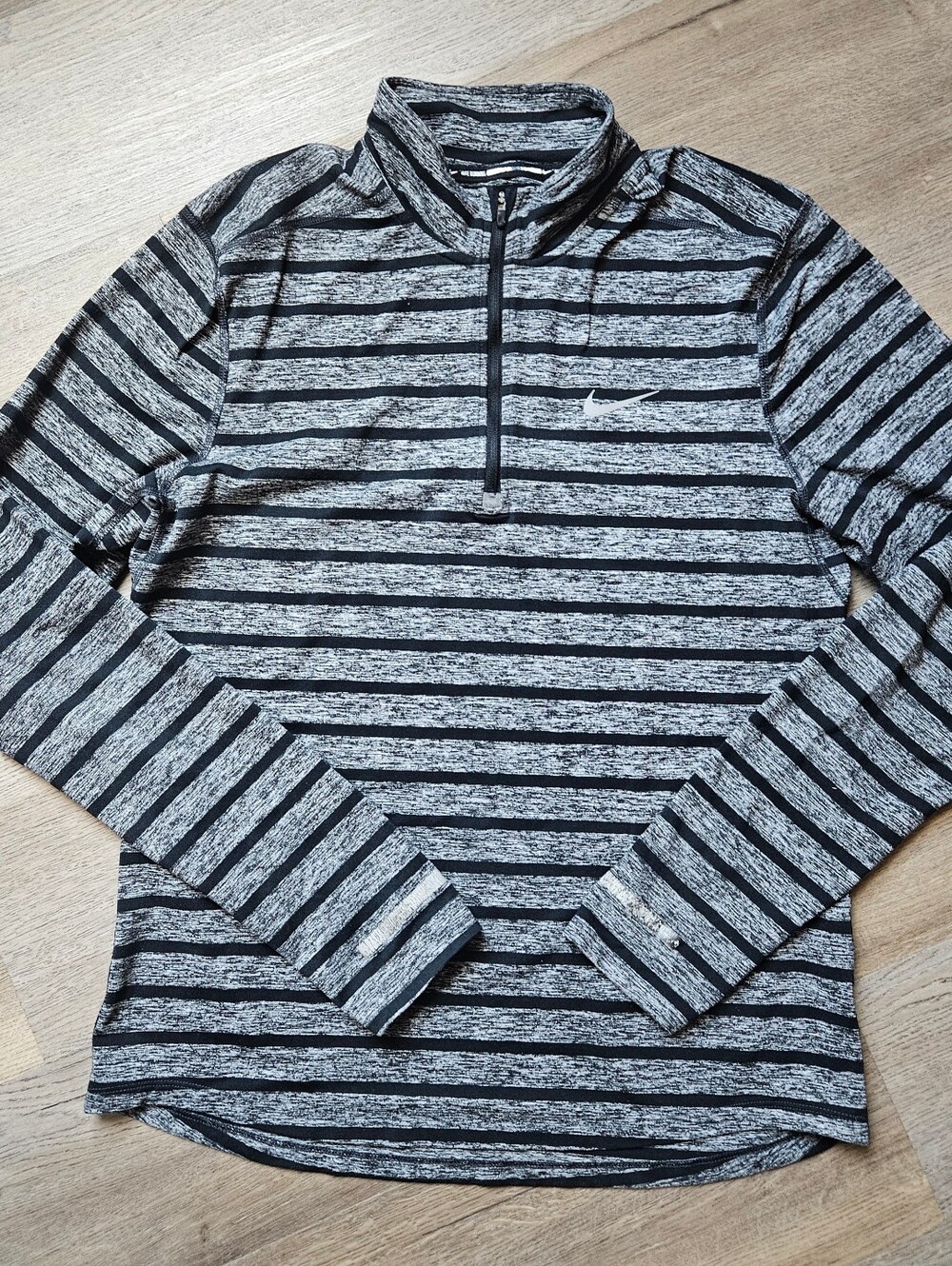 Nike Grey & Black Striped Half-Zip Pullover